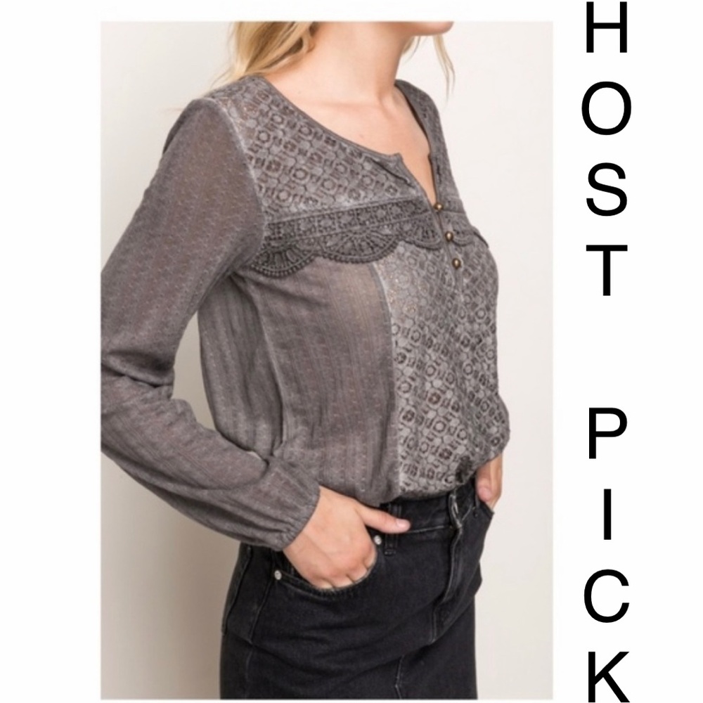 Mystree lace panel fabric mix knit top - Picture 1 of 5